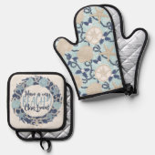 ハリストマス海岸熱帯海シェルリース – 青 鍋つかみ&鍋敷きセット (正面/裏面)