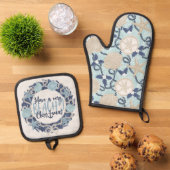 ハリストマス海岸熱帯海シェルリース – 青 鍋つかみ&鍋敷きセット (トップダウン)