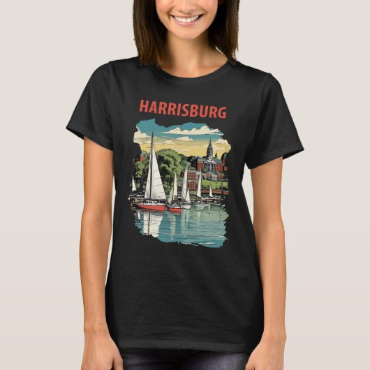 ハリスバーグ キャピトル川 セイルボート 旅行 Tシャツ (正面)
