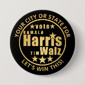 ハリスワルツ金ゴールドパーソナライズされた選挙政治運動 缶バッジ (正面)