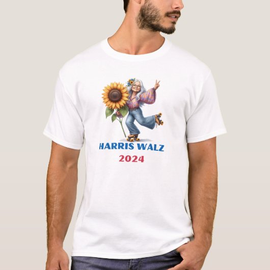 ハリスワルツ2024用ヒッピーおばあちゃん Tシャツ (正面)