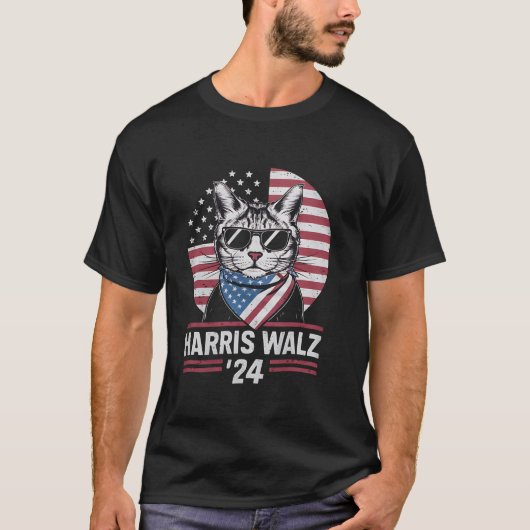 ハリスワルツ2024 Cat Lady Kamala Harris Tim Walz Tシャツ (正面)