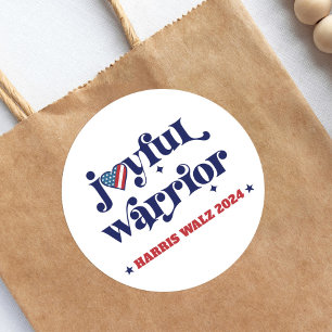 ハリスワルツJoyful Warrior White USA国旗のハート ラウンドシール