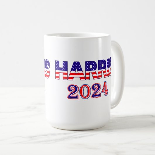 ハリス2024民主党米国国旗の文字 コーヒーマグカップ (正面右)