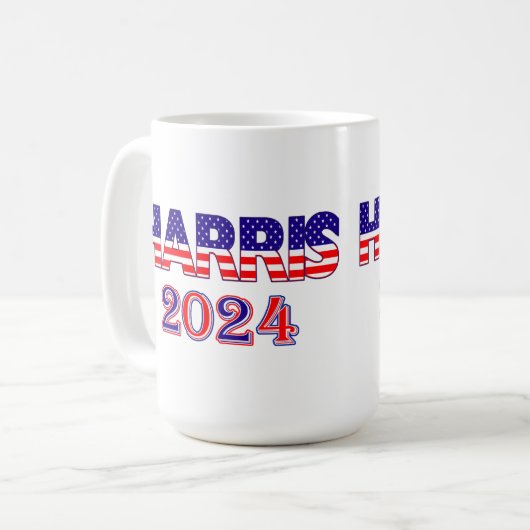 ハリス2024民主党米国国旗の文字 コーヒーマグカップ (正面左)