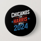 ハリス・ウォルツを支持するチカーノ 2024 大統領 缶バッジ (正面)