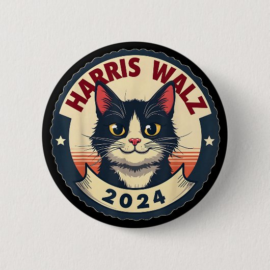 ハリス・ワルツ 2024 楽しい猫の選挙 カマラ・ハリス 缶バッジ (正面)