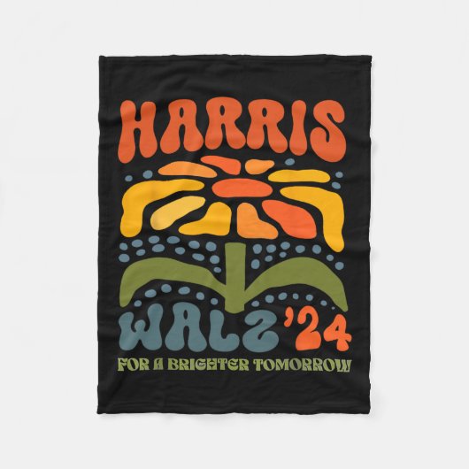 ハリスWワルツ2024レトロボホヴィンテージグルーヴィーフロー フリースブランケット (正面)