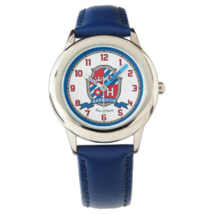 ハリソン名字H crest red blue bird 腕時計