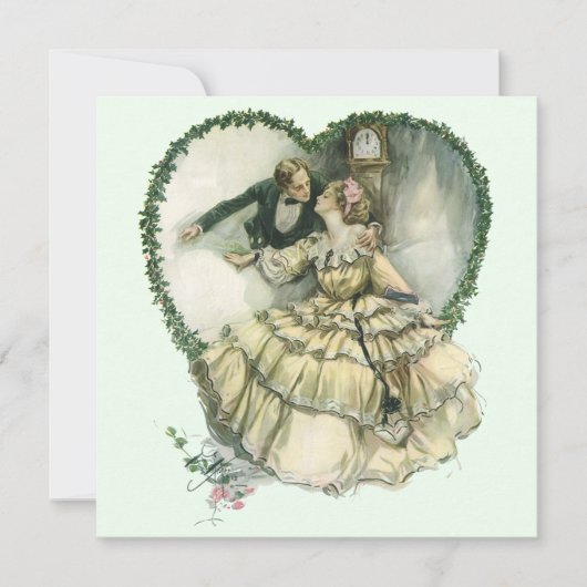 ハリソン・フィッシャーのヴィンテージイラスト、クリスマスの花嫁と新郎 シーズンカード (正面)