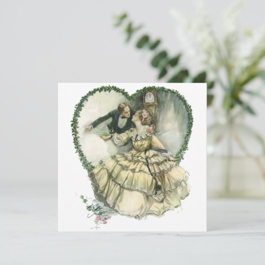 ハリソン・フィッシャーのヴィンテージイラスト、クリスマスの花嫁と新郎 招待状 (スタンド正面)