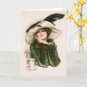 ハリソン・フィッシャーの「満足」とコーヒーの挨拶 カード (黄色い花)