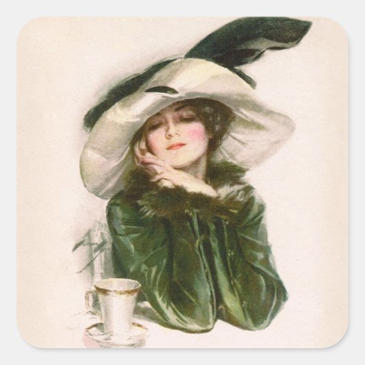 ハリソン・フィッシャーの「満足」ステッカー スクエアシール (正面)