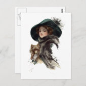 ハリソン・フィッシャー・ガールティール(緑がかった色)・ハット ポストカード (正面/裏面)