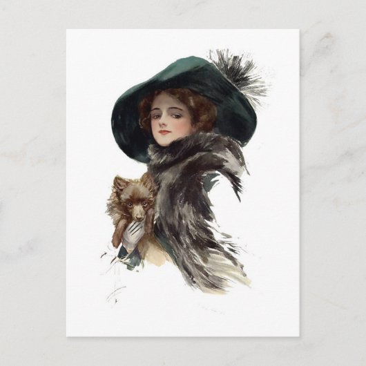 ハリソン・フィッシャー・ガールティール(緑がかった色)・ハット ポストカード (正面)