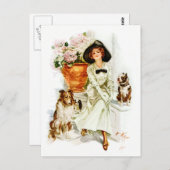 ハリソン・フィッシャー: 3匹の犬を持つ女性 ポストカード (正面/裏面)