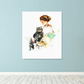 ハリソン・フィッシャー: Woman with Cat キャンバスプリント (インサイチュ (ウッドフロア))