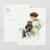 ハリソン・フィッシャー： Woman with Cat ポストカード (正面/裏面)
