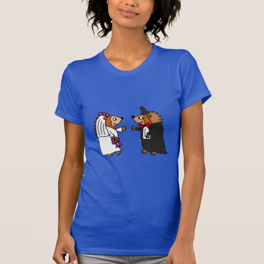 ハリッおもしろいジホッグの結婚新郎新婦 Tシャツ (正面)