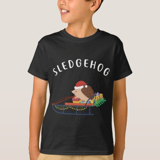 ハリネズミかわいいおもしろい動物ハリネズミのクリスマス Tシャツ (正面)