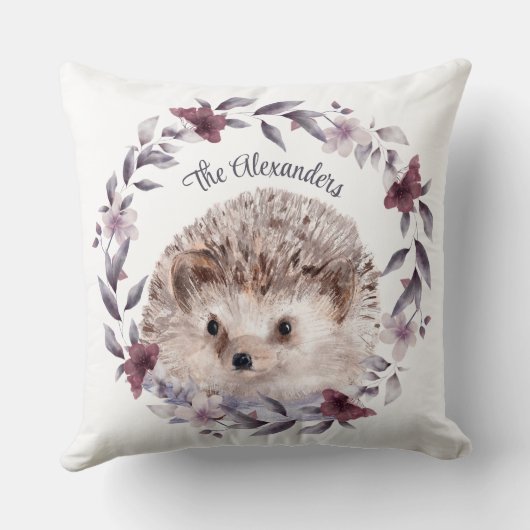 ハリネズミかわいいウッドランドの水色モノグラムの名 クッション (裏面)