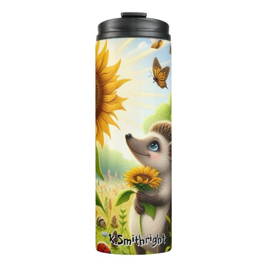 ハリネズミがヒマワリの匂いを嗅ぐ タンブラー (正面)