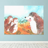 ハリネズミが互いに話し合うイラストレーション キャンバスプリント (インサイチュ (ウッドフロア))