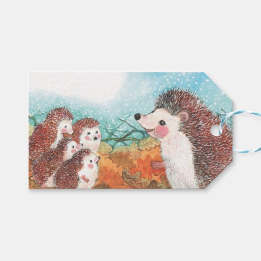 ハリネズミが互いに話し合うイラストレーション ギフトタグ (正面(横))