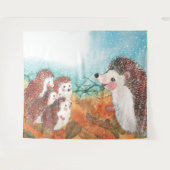 ハリネズミが互いに話し合うイラストレーション タペストリー (正面(横))