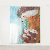 ハリネズミが互いに話し合うイラストレーション タペストリー (正面)