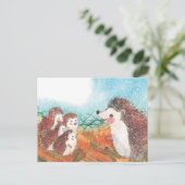 ハリネズミが互いに話し合う ポストカード (スタンド正面)