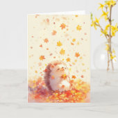 ハリネズミが落ちる離れ喜び カード (黄色い花)