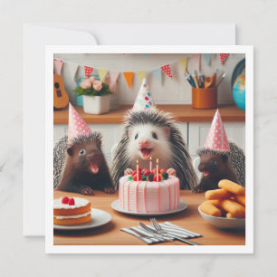 ハリネズミたちがケーキで誕生日を祝う 招待状