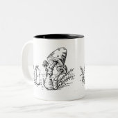 ハリネズミとキノコのアートマグ ツートーンマグカップ (正面左)