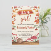 ハリネズミとキノコ秋ウッドランドベビーシャワー 招待状 (スタンド正面)