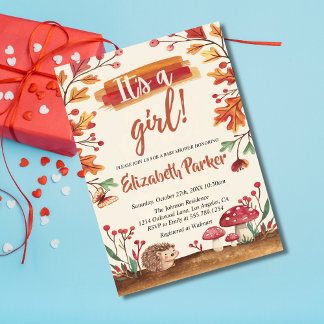 ハリネズミとキノコ秋ウッドランドベビーシャワー 招待状