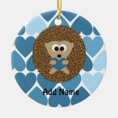 ハリネズミとブルーハート セラミックオーナメント (正面)