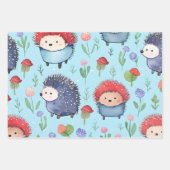 ハリネズミとプレイド ラッピングペーパーシート (正面)