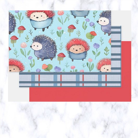 ハリネズミとプレイド ラッピングペーパーシート