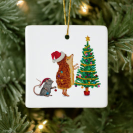 ハリネズミとマウスクリスマスツリー セラミックオーナメント