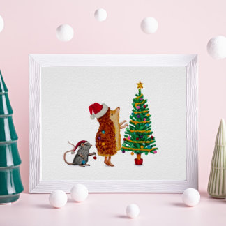 ハリネズミとマウスクリスマスツリー ポスター