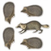 ハリネズミとマーテンリアリスティックヴィンテージイラストレーション シール (正面)