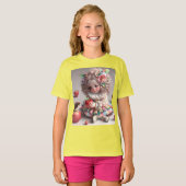 ハリネズミとリンゴの優しい小さな女の子 Tシャツ (正面フル)