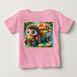 ハリネズミとリンゴ付きオレンジトラクター ベビーTシャツ