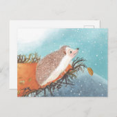ハリネズミと最初のスノーフレーク シーズンポストカード (正面/裏面)