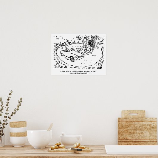 ハリネズミと田舎でスポーツカーを運転 ポスター (キッチン)