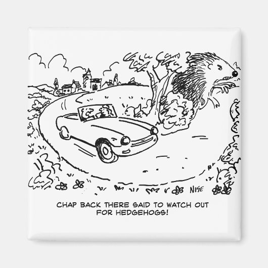 ハリネズミと田舎でスポーツカーを運転 マグネット (正面)