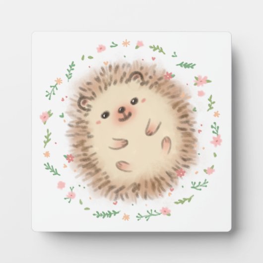 ハリネズミと花のイラスト フォトプラーク (正面)