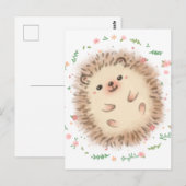 ハリネズミと花のイラスト ポストカード (正面/裏面)