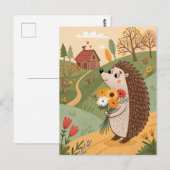 ハリネズミと花の民俗芸術 ポストカード (正面/裏面)